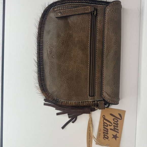 NWT Tony Lama Western Womens Wristlet Wallet Studs Brindle Hide Hair Brown - Picture 2 of 5